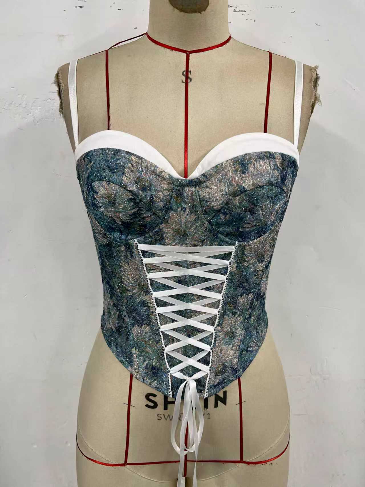 Womens Lace Corset Crop Top - Vintage Floral Print Shaperwear Bustier
